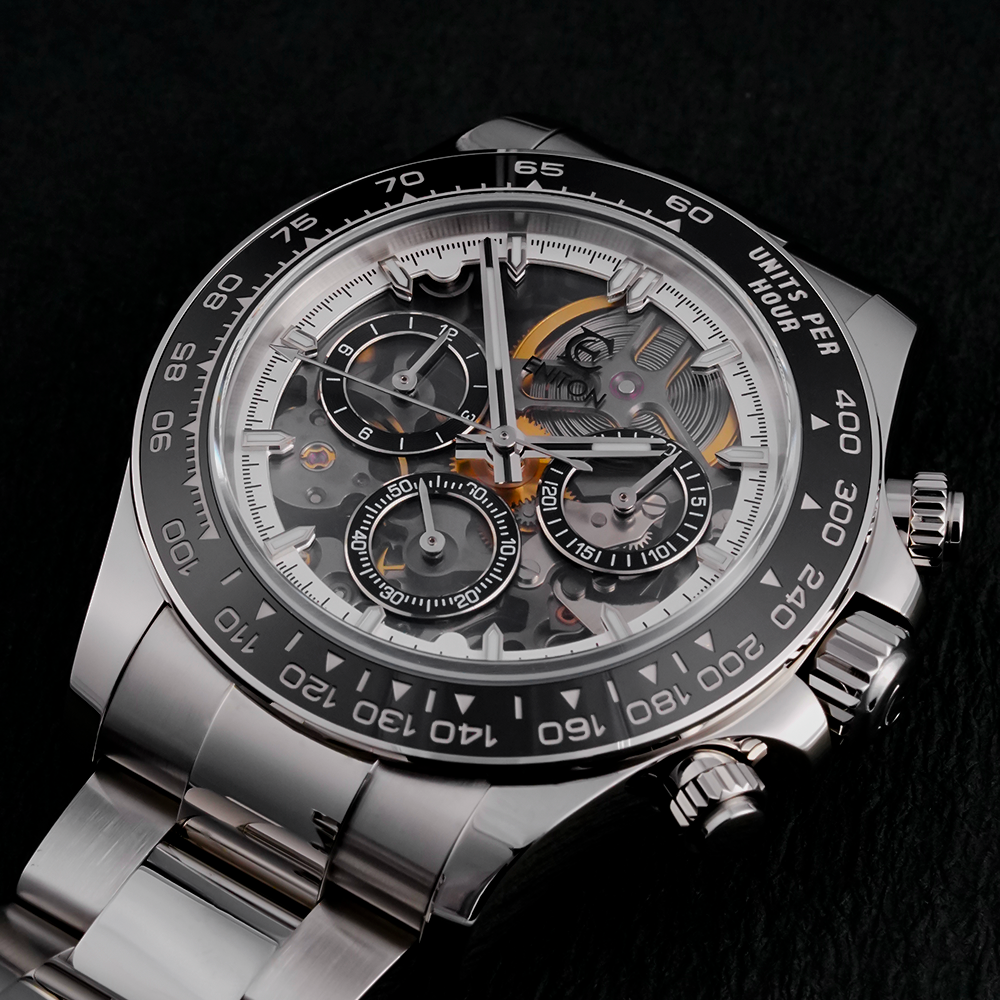 S1117G Three-eye Mechanical Watch 316L SL4802 Movement 5ATM Automatic Watch Skeleton Fashion Luminous Watch