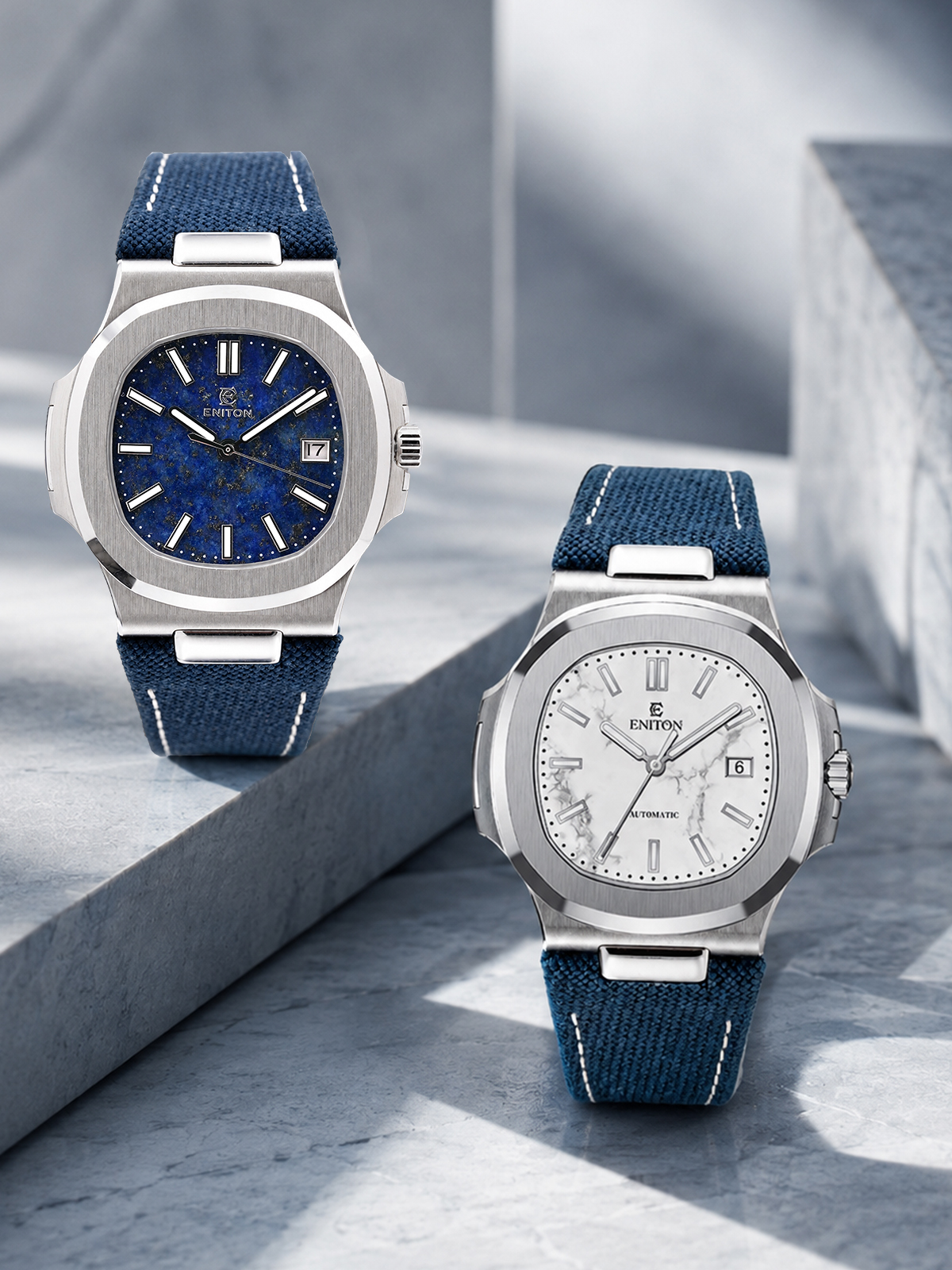 ENITON 38mm Stone Dial Composite Knit Strap Mechanical Watches Stainless Steel 316L 9015 Movement 5ATM Unique Business Men Watch